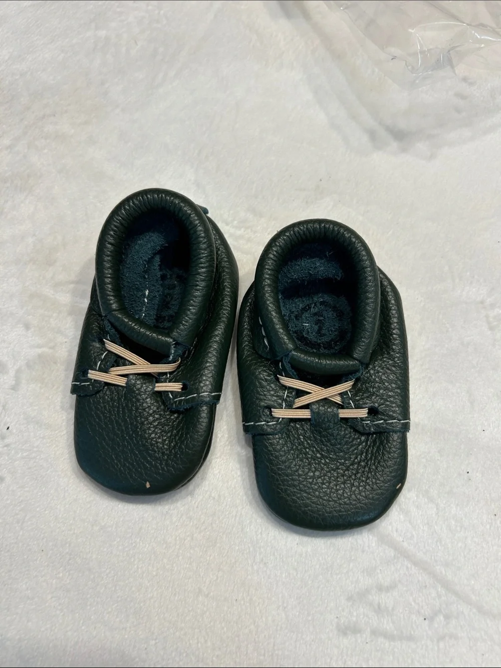 Freshly Picked Kids Dark Green Moccasin Slip-Ons with Tan Laces